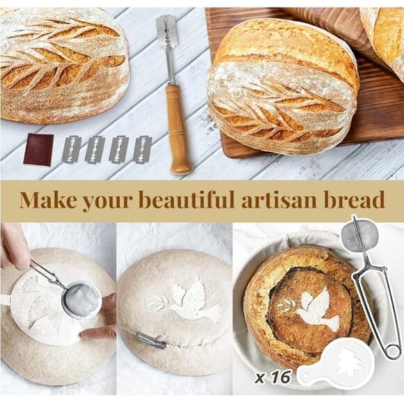 Sourdough Bread Proofing Basket Set, Sourdough Starter Kit, 9" round & 10" Oval - Picture 5 of 7